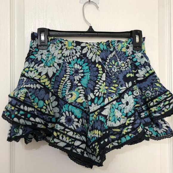 Aerie Floral Ruffled Shorts Size Small Lightweight Cotton Blend Blue‎ Green NWT - Picture 6 of 7